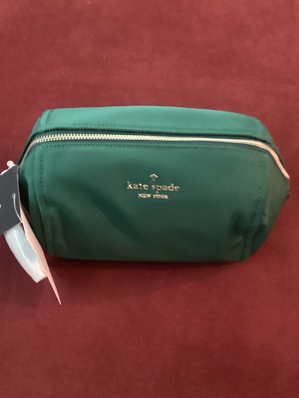 kate spade emerald green nylon zip cosmetics pouch